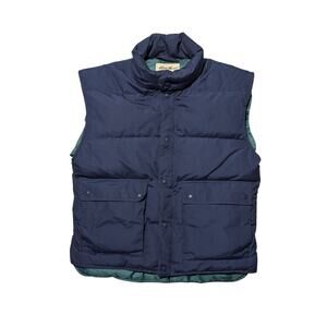 Vintage Eddie Bauer Lined Goose Down Puffer Vest Navy Blue Size Large